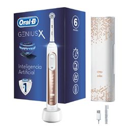 Oral-B Genius X Brosse à Dents Électrique Rechargeable avec 1 Manche Intelligence Artificielle, Or Rose, 1 Brossette et 1 Étui de Voyage Premium Offert