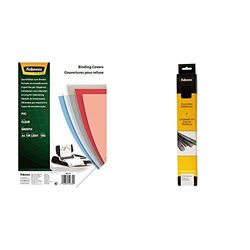 Fellowes Portadas para encuadernar de PVC transparente, formato A4, 180 micras, pack de 100 + 6004301-25 espirales metálicas para encuadernar, paso 5:1, 59 agujeros, 16 mm, color negro