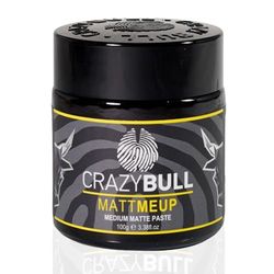 CRAZY BULL Matte Me Up 100ml – Pâte Texturisante pour Cheveux à Fixation Moyenne, Sans Alcool ni Huile, Style Défini Toute la Journée, Cire Mate pour Cheveux Secs ou Humides