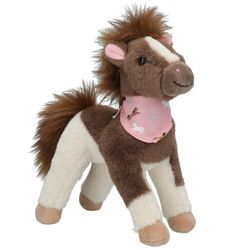 Depesche 13480 Miss Melody - Peluche Cheval Marron et Blanc, avec Foulard Rose, Peluche d'environ 18 cm avec crinière Douillette