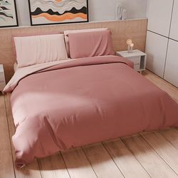 PETTI Artigiani Italiani - Påslakanset En och en halv kvadrat 200x200 cm (1 örngott 50x80 cm ingår), påslakanset mjuk mikrofiber enfärgad ljus puder - mörkt pulver