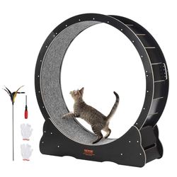 VEVOR Roue d'exercice pour Chat 1100 mm Grande Roue de Course d'Intérieur, avec Tapis Roulant Amovible, Teaser pour Chat pour Courir, Marcher, Entraînement, Convient à la Plupart des Chats, Noir
