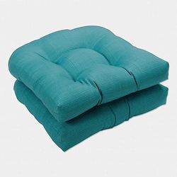 Pillow Perfect 507088 Outdoor Forsyth Wicker Seat Cushion in Turquoise - Set of 2 - Turquoise