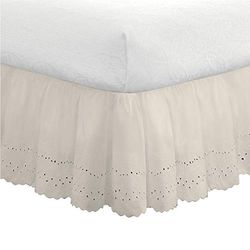 FRESH IDEAS Eyelet Bed Skirt Dust Ruffle Embroidered Details, Classic 14” Drop Length Gathered Styling, Twin, Ivory (FRE30014IVOR01)