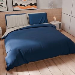 PETTI Artigiani Italiani - Single Duvet Cover Set 160 x 200 cm (1 Pillow Case 50 x 80 cm Included), Soft Microfibre Duvet Cover Set Light Grey - Night Blue