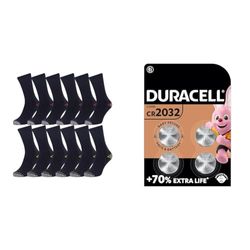 Iron Mountain 12 Pairs One Size Men’s Padded Heel and Toe Work sock Heavy Duty (6-11 / EU 39-45) & DURACELL 2032 Lithium Coin Batteries 3V (4 Pack) - Up to 70% Extra Life - Baby Secure Technology