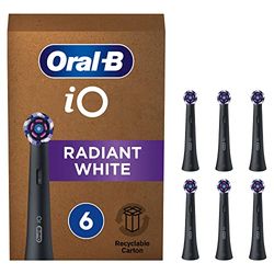 Oral-B iO Radiant White Recambios para Cepillo de Dientes Eléctrico, Pack de 6 Cabezales, Negro - Originales (Tamaño Buzón)