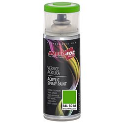 AMBRO-SOL - Tinta acrílica em spray, cor verde amarelado, RAL 6018, resultado profissional em várias superfícies, exteriores e interiores, 400 ml