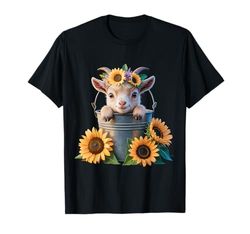 Cute Baby Goat Sunflowers In Bucket Calf Farm Design T-Shirt