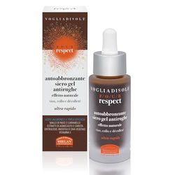 Helan, Vogliadisole Respect - Hyaluronic Acid Face Serum Self Tanning Anti-Wrinkle Gel with Vitamin E, Inositol and Agnocactus, Tanning Gel for Natural and Luminous Tanning for Delicate Skin, 30ml