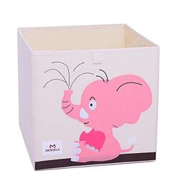 Meshela Caja de almacenamiento para habitación infantil, plegable, lavable, de dibujos animados, caja de juguetes adecuada para juguetes, ropa, libros infantiles (elefante)