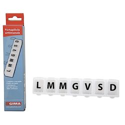 Gima, Portapillole Settimanale, bianco, a 7 scomparti con i giorni in italiano, in plastica resistente, 25832