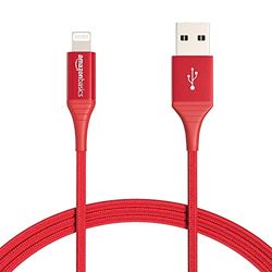 Amazon Basics Cavo di ricarica USB-A a Lightning, certificato MFi, in nylon intrecciato, per iPhone, rosso, 0.9 m