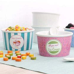 Holst Porzellan Juego de helados de porcelana Gelateria decorada con cuchara de helado, color blanco