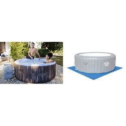 BESTWAY - SPA Hinchable Lay-Z-SPA Bahamas para 2-4 Personas Redondo 180 x 66 cm + Flowclear - Juego de baldosas Protectoras para Suelo (9 Unidades de 50 x 50 cm), Color Azul