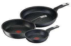 Tefal G25591 Unlimited On - Juego de 3 sartenes de 24/28 cm y sartén wok de 28 cm, revestimiento antiadherente resistente a los arañazos, señal térmica, todo tipo de fuegos + inducción, fácil