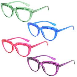 Eyekeeper 4-Pack Reading Glasses for Women Rhinestone Readers Oversize Half-Moon Design +3.00