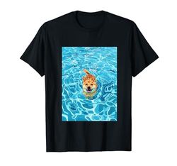 Divertido Coreano Jindo En Piscina Agua Nadar Lindo Perro Mamá Papá Camiseta