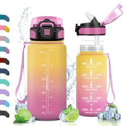 Vikaster Bouteille, Gourde avec Paille 500ml, sans BPA, Étanche & Réutilisable, Bouteille Enfant Ouvrir en Un Clic, Convient pour la Gym, Le Yoga, Le Camping, Randonnée
