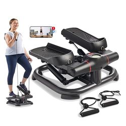 Sunny Health & Fitness 2-in-1 Premium Power Stepper met weerstandsbanden, low-impact cardio, ruimtebesparend, in hoogte verstelbaar en optionele SunnyFit App Verbeterde Bluetooth-connectiviteit