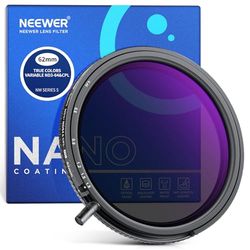 NEEWER 62mm Filtro True Colors CPL e ND Variabile+Putter, ND3-64 (1,5-6 Stop), Filtro 2in1 CPL e Densità Neutra Limitata Regolabile, Vetro Ottico HD Multistrato/Telaio in Alluminio/Resistente a Graffi