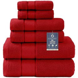 COZYART Red Bath Towel Set 6 Pieces, Luxury 100% Turkish Cotton 650GSM Hotel Quality, Soft Absorbent Towel Sets for Bathroom 2 Bath Towels 2 Hand Towels 2 Washcloths