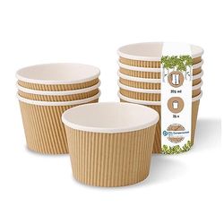 GREENBOX Tazza usa e getta bio per zuppe, con rivestimento interno in PLA bianco e marrone, non sbiancato, 25 bicchieri usa e getta compostabili da 375 ml