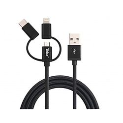 Tellur TLL155291 3-in-1 Type C/Lightning/Micro USB nylon kabel, 1 m zwart