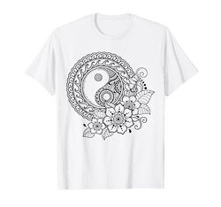 Mandala de flores Yin y Yang para pintar y colorear Camiseta