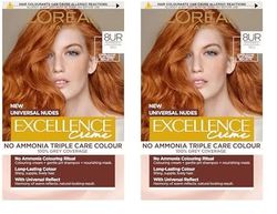 L’Oréal Excellence Permanent Hair Dye Colouring Cream, 100% Grey Coverage, With Pro-Keratin, Ammonia-Free, Universal Nudes, 8UC Light Copper (Pack of 2)