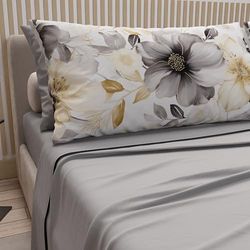 PETTI Artigiani Italiani - Parure de Draps en Coton pour Lit Double avec Taies d’Oreiller et Drap Housse 160x200, Motif Floral 28 Gris Clair, 100% Fabriqué en Italie