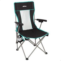 AKTIVE 63126 Sedia pieghevole da campeggio Deluxe con schienale a griglia, traspirante, struttura in acciaio resistente, sottobicchiere integrato, borsa per il trasporto inclusa, ideale per campeggio