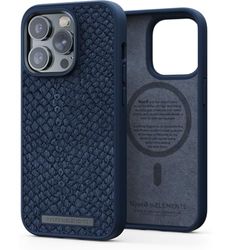 NJORD COQUE MAGSAFE CUIR DE SAUMON IPHONE 14 PRO BLEU