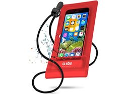 SBS Custodia impermeabile per smartphone iPhone, Samsung, Oppo, Xiaomi, Huawei fino a 6,5”, finestra touch trasparente, laccio da collo, IPX6, rosso