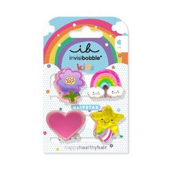 invisibobble CLIPSTAR Kids Happy WORLD - 4 fermagli per capelli per bambini, motivo arcobaleno, stelle, cuore e fiori, clip antiscivolo per capelli sani, perfetti per ragazze