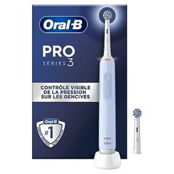 Oral-B Pro 3 3000 Brosse À Dents Électrique Oscillo-Rotative, Capteur De Pression Pour Protéger Les Gencives Sensibles, Mode Blancheur, 2 Brossettes Rondes De Rechange, 1 Chargeur, Bleue