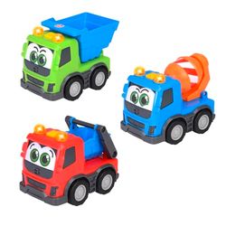 ABC - Volvo Trucky Construction Site Vehicle from 1 Year (13 cm) - Sliding Car with Light and Sound for Toddlers to Promote Motor Skills, 3 Assorted Designs (Tipping Truck, Concrete Mixer, Container