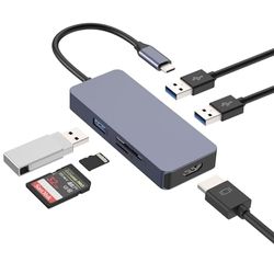 Hub USB C Avec 4K HDMI, QHOU 6 i 1 adapter USB C dubbel affisch (3 x USB3.0, HDMI, SD/TF 3.0) kompatibel Avec laptop/PC/Yta/Autres/iPad Dispositifs de Type C