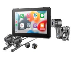 INTERPHONE - SYNC70 Display 7" Moto Carplay - Android - Rilevamento angolo cieco - Doppia telecamera - Rilevamento Pressione Pneumatici - SD card, Fissaggio Quiklox - Alimentazione 12V DC o USBC