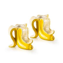Donkey Products Banana Romance 210735 Candle Holder Set of 2 Yellow Dolomite Ceramic 7 x 8.5 x 7 cm