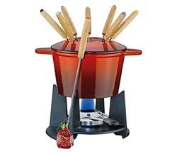 Spring Fondue Grenole Service à fondue en fonte Rouge Ø 15,5 cm avec 8 fourchettes à fondue