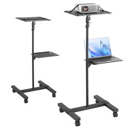 VEVOR Projectorhouder met wieltjes, vloerstandaard, in hoogte verstelbaar 580-1455 mm, projectorhouder met 2 planken, ideaal voor buitenfilms, thuis, kantoor, podium en studio, zwart