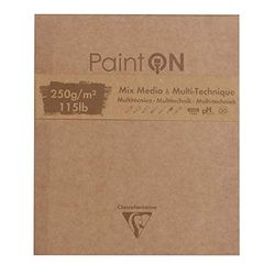 Clairefontaine 975175C - Un bloc encollé en-tête de papier dessin Paint'On 50 feuilles 13,3x15,7 cm 250g, couleurs assorties et couverture kraft