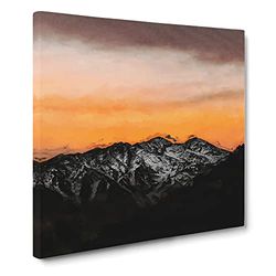 Orange Sky Above Mountains in Italy in Abstract Modern Canvas Wall Art Print Ready to Hang, Framed Picture for Living Room Bedroom Home Office Décor, 20x20 Inch (50x50 cm)