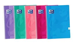Oxford, Anteckningsböcker A4 (Folio) 4 x 4 rutnät, mjukt fodral, 80 ark, 5-pack anteckningsböcker, trendfärger