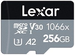 Lexar Professional 1066x Tarjeta Micro SD 256GB, microSDXC UHS-I Serie Silver, Incluye Adaptador SD, hasta 160MB/s de Lectura, para cámaras de acción, drones, smartphone y tabletas (LMS1066256G-BNAAG)