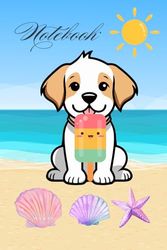 Notebook: Dog at the Beach Styled Blank Lined Notebook