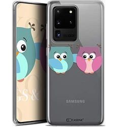 Caseink Beschermhoesje voor Samsung Galaxy S20 Ultra (6.9) [Gel, HD-motief, bedrukt in Frankrijk, collectie Love Valentijnsdag, design uil met twee - zacht - ultradun]