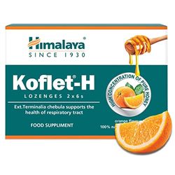 Himalaya Herbals Koflet-H Lozenges Orange Flavor Fortified with Honey, Ginger and Essential Oils, Cough Drop for Warming Relief and Soothing Throat Comfort, Herbal Active Formula - 12 Lozenges