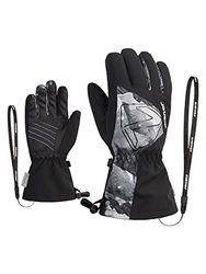 Ziener Guanti da sci Laval per bambini, per sport invernali, impermeabili, extra caldi, in lana, colore nero, stampa montagna, 7,5